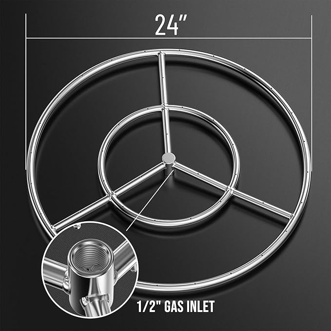 Skyflame 24-Inch Round Fire Pit Burner Ring, 304 Stainless Steel