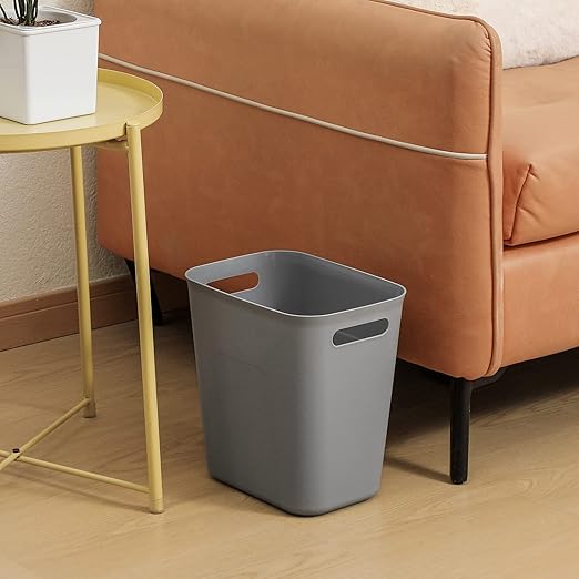 UUJOLY Plastic Small Trash Can Wastebasket, Garbage Container Basket for Bathrooms, Laundry Room, Kitchens, Offices, Kids Rooms, Dorms, 3.5 Gallon, 3.5 Gallon, Grey