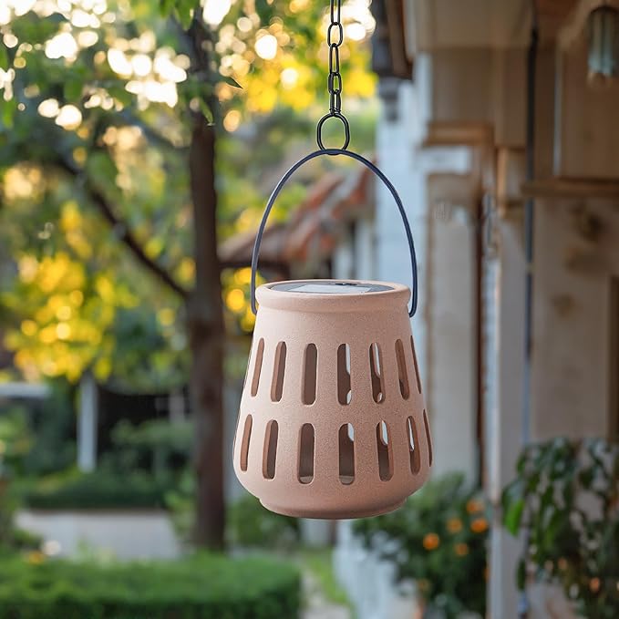 Solar Table Lanterns Outdoor Waterproof - Hanging Lamp Table Lights -Solar Powered Decorative Lantern for Desk Patio Porch Garden Pathway Yard, Housewarming Gift for Women/Men (Ceramic Brown)