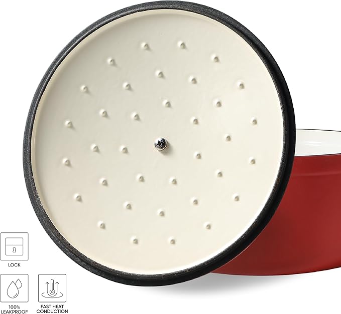 CAROTE Enameled Cast Iron Dutch Oven Pot with Lid, Enameled Dutch Oven for Sourdough Bread Baking, Braising, Stews, Dual Handles, Heavy-Duty Cast Iron Pot, 5QT, Red