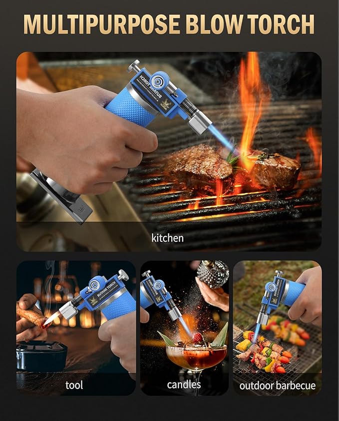 RAVS 2 Flame Mode Butane Torch, Kitchen Torch Lighter for Creme Brulee, Mini Torch with Adjustable Flame, Refillable Soldering Torches for Welding, Resin Art, Blue Cooking torch Butane not Include