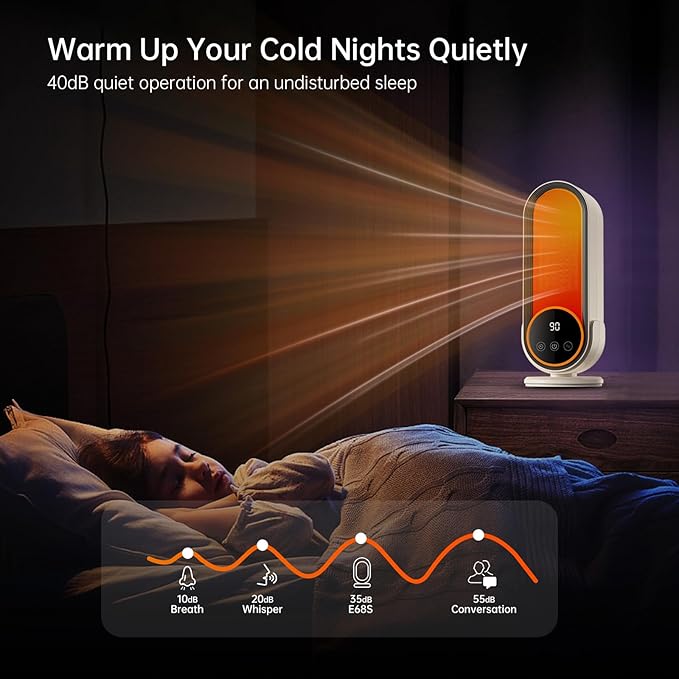 Space Heater Indoor - Energy Efficient Portable Heater with Adjustable Thermostat,1200W PTC Rapid Heating Ceramic Technology with Remote,Intelligent Timing, Ideal for Home and Office Use (NEW E68S)