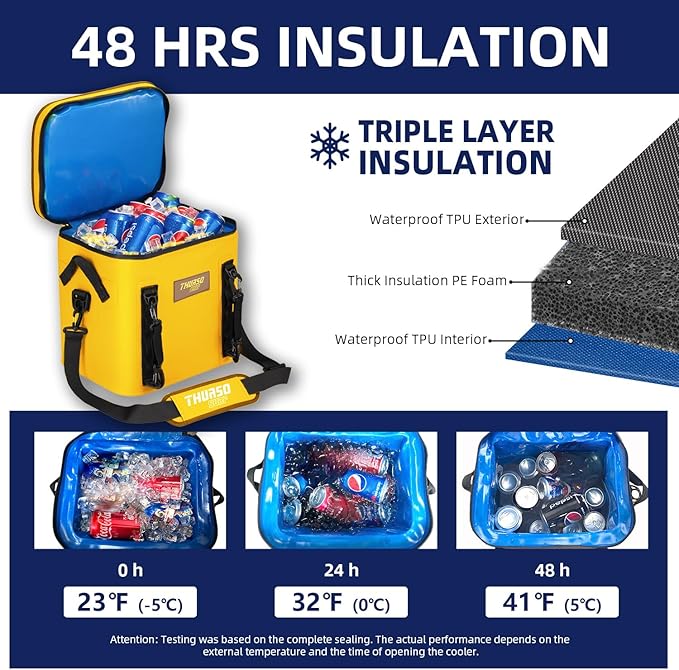 THURSO SURF Soft Cooler 24 Can Portable Ice Cooler Bag — 48 hr Insulation Leakproof & Airtight Waterproof Zipper Floating Beach Cooler for Travel Camping Kayak Paddleboard