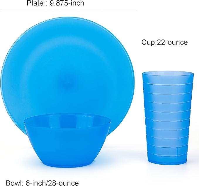 Plastic Dinnerware set, Unbreakable and Reusable Plastic Plate, Bowl and Tumbler | set of 18 Blue