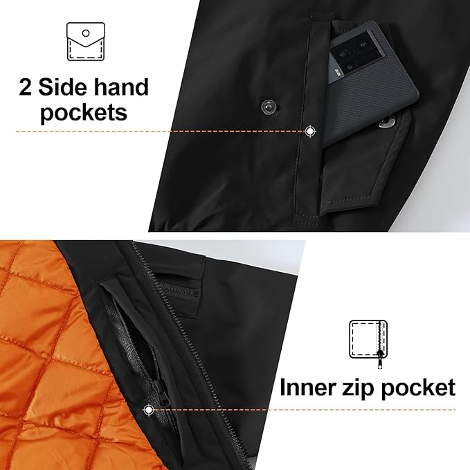 Gopune Men's Windproof Bomber Jacket Warm Water Resistant Windbreaker Winter Outwear Quilted Jackets Coats