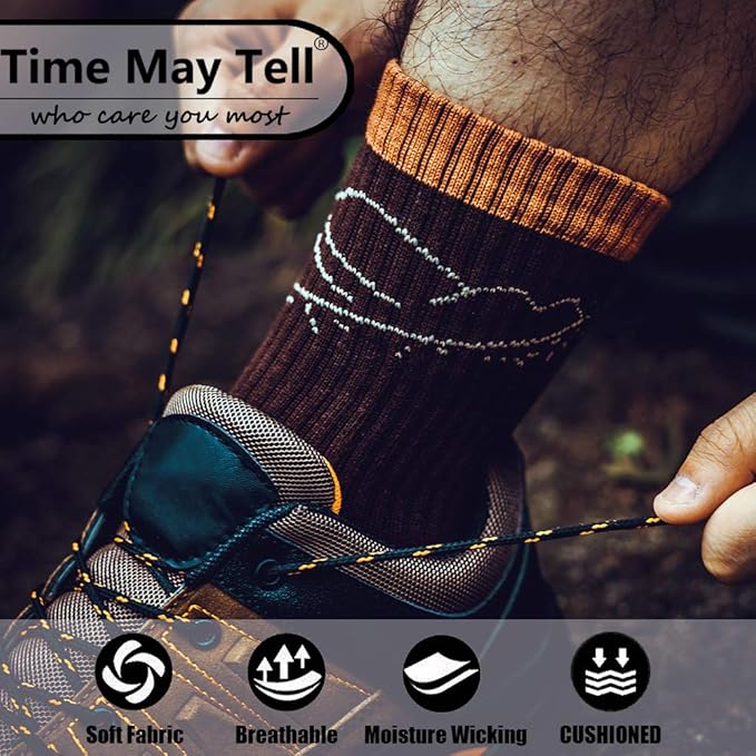 Time May Tell Mens Hiking Socks Moisture Wicking Cushion Crew Socks for Terkking,Outdoor Sports,Performance 2/4 Pack