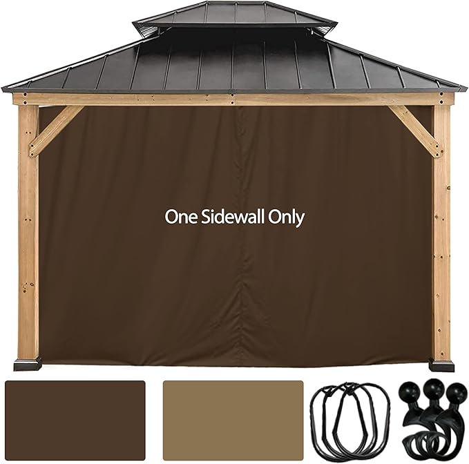 CoastShade Gazebo Pergola Canopy Panel Sidewalls Replacement 10ft Gazebo Pergola Privacy Panels Sidewall for Gazebos with 12Curtain Rings &12Rail Hooks, Brown