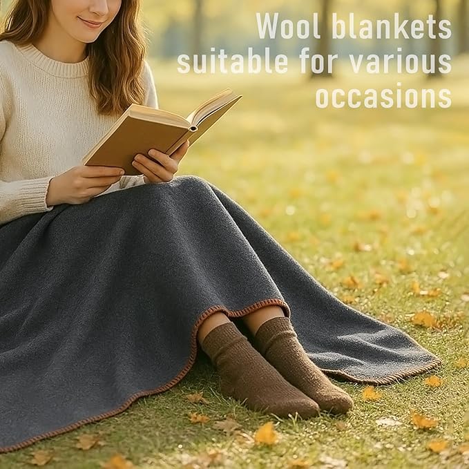 Military Wool Blanket: Warm, Thick & Washable - Perfect for Outdoors, Camping, Stadium, Picnics, Travel, Car & Bushcraft Survival Kits - Large 59" x 79" (3.1 lbs), Dark Grey