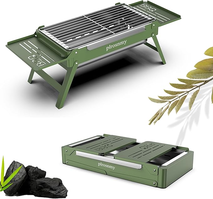 Portable Charcoal Grill, Small Foldable Grills for Travel, Camping Smoker Mini BBQ Grill, Stainless Steel Table Top Grill Charcoal for Outdoor Cooking, Camping, Backyard Barbecue