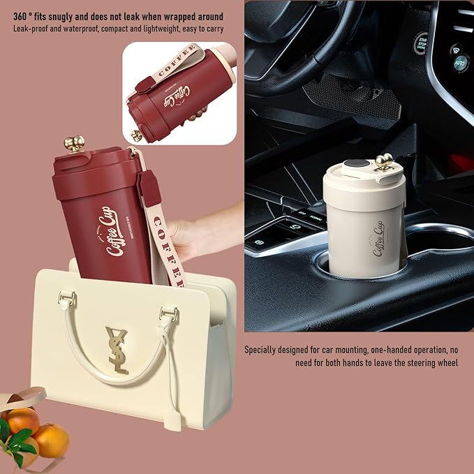 Coffee cup,Insulated Travel Coffee Mug Spill Proof Leak Proof Portable To Go Camping Stainless Steel Coffee Tumbler Reusable Coffee Cups with Lids Thermos for Hot and Cold Drink (Modern Red)