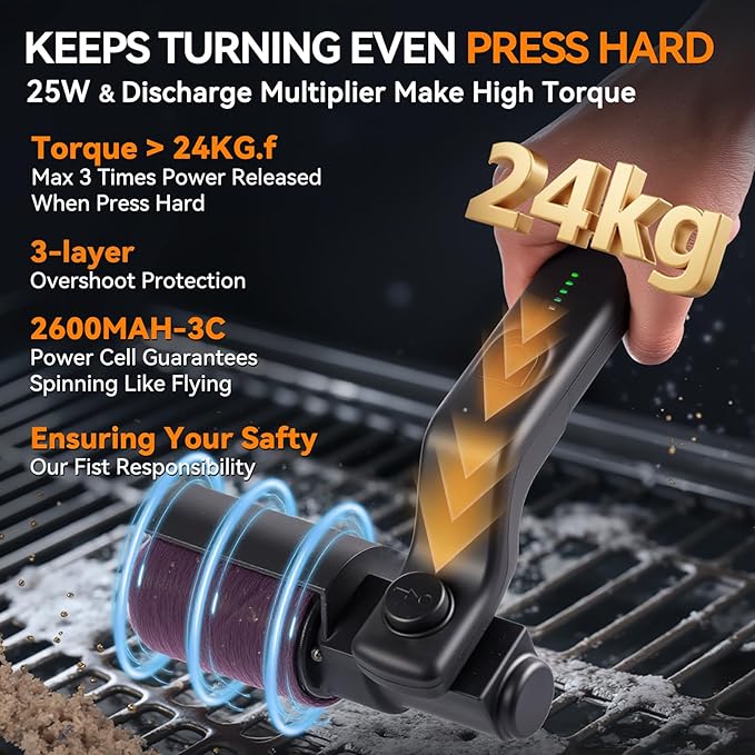 Electric Giddy Up Grill Cordless Cleaning Brush, Upgraded AS SEEN ON TV! BBQ Barbecue Scrubber, High Torque 25W Motor & MAX 400RPM, Dual Heads & Splash Guard