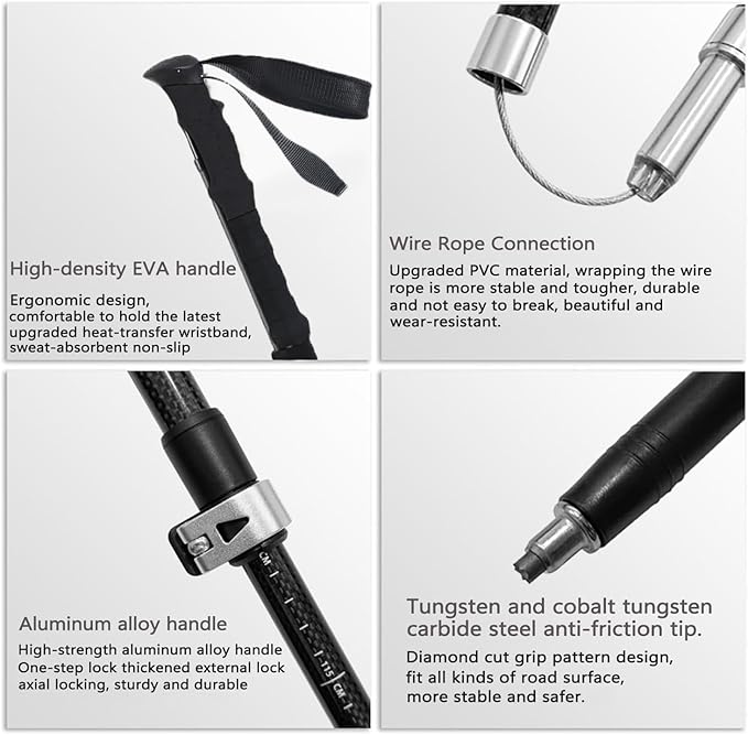 Carbon Fiber Hiking Poles 2pcs, Collapsible Nordic Trekking Poles,Cork Handle Ultralight Folding Walking Sticks, Hiking Sticks, Lightweight Foldable Trekking Walking Sticks for Seniors Women Men