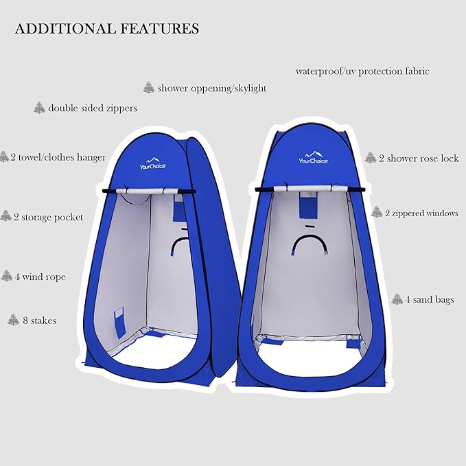 Your Choice XL Pop Up Privacy Shower Tent - Portable Changing Tent for Camping, Beach & Poolside - 82.6" Tall Double Storage Pockets & Carry Bag