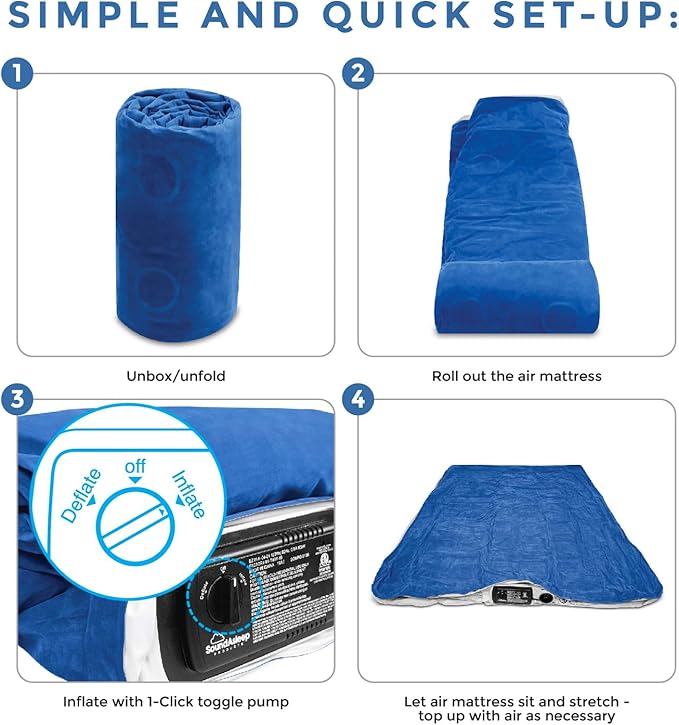 SoundAsleep Products Dream Series Luxury Air Mattress, ComfortCoil Technology, Built-in High Capacity Pump for Home, Camping- Double Height, Adjustable, Inflatable Blow Up, Portable (King Size)