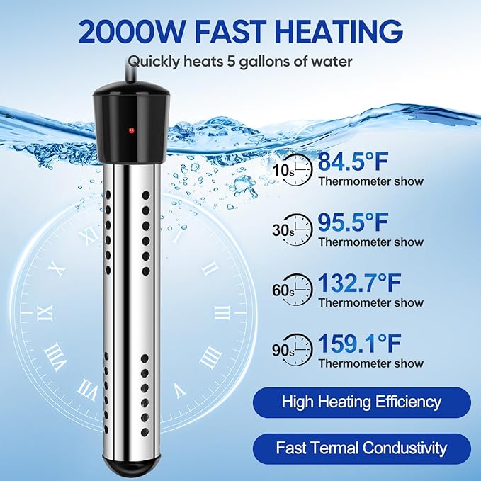 Portable Camping Shower with 6000mAh Battery & 2000W Heater – Rechargeable Camp Shower Pump, LED Screen, Filtered Shower Head, Portable Shower for Camping, Hiking, Travel & Outdoor Cleaning