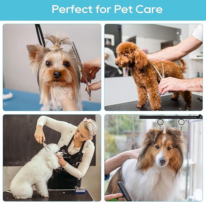 Dog Grooming Arm, Adjustable Pet Grooming Arm with Clamp for Small and Medium Dogs,Grooming Loop and No Sit Haunch Holder (Black, 35" H Arm + Heavy Duty Double Clamp + Hammock)