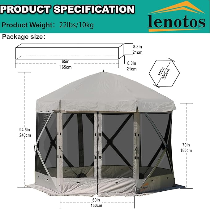 Pop Up Screen Tent, 10'x10' Windproof & UV Protection Sun Shelter, Portable Instant Setup, 6-Sided Screen Tent for Picnic, Camping, Backyard, Outdoor (Grey)