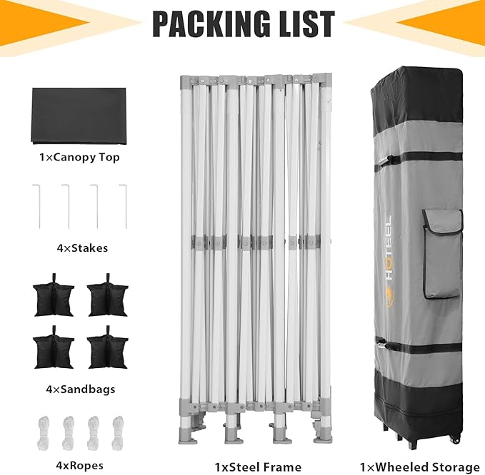 HOTEEL 10x30 Heavy Duty Pop Up Canopy Tent for Parties Event Wedding Commercial Instant Canopy with Wheeled Bag, Party Tent Waterproof UV 50+&Windproof, Upgraded Thick Hexagonal Legs, Black