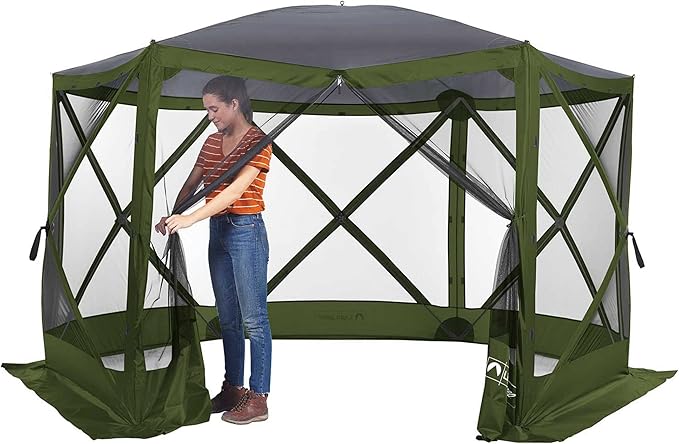 Lightspeed Outdoors Pop-Up 6-Sided Screen Shelter, Camping Gazebo, Green