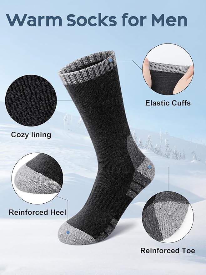 Senker Fashion Merino Wool Hiking Socks for Men, Warm Crew Socks W/Cushion Moisture Wicking for Trekking Work Outdoor