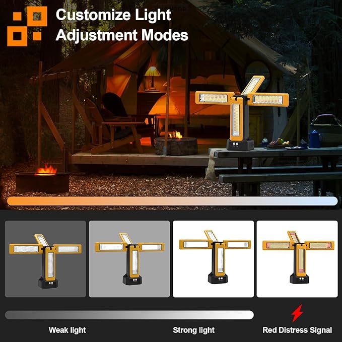 13200mAh Rechargeable Solar Work Light, IPX4 Waterproof with Folding Stand Support and Portable Carrying Bag, 8000 Lumen Stepless Dimmable, 4 Lighting Modes, White/Warm/Warm White (No Tripod)