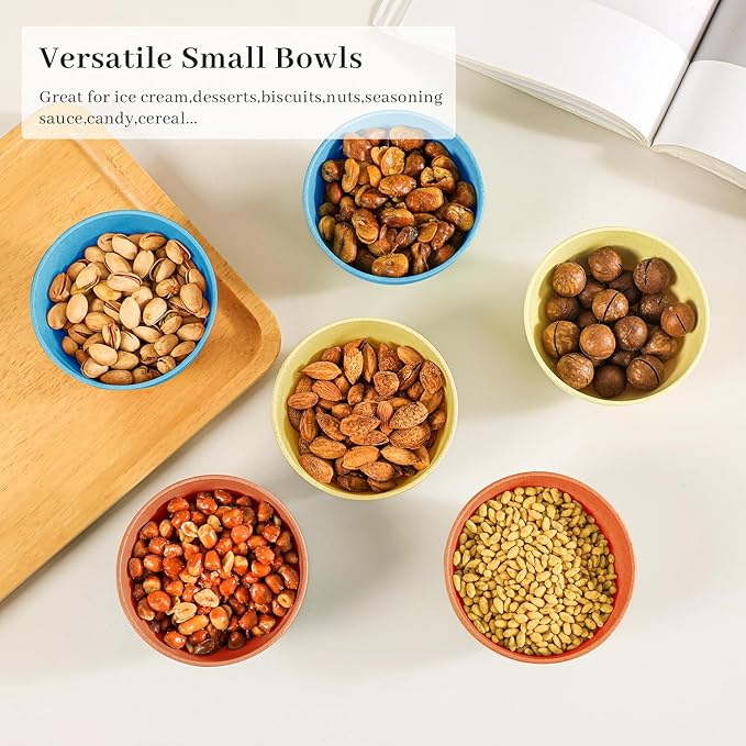 PYRMONT Small Bowls 10 OZ,Wheat Straw Ice Cream Bowls Set of 6,Unbreakable Snack Bowl for Kids,Dessert Bowl for Kitchen and Picnic,Freezer & Dishwasher Safe Bowls Set for Cereal,Fruit,Appetizer