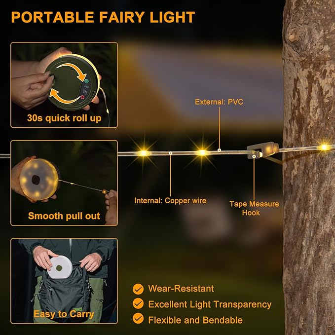 Fairy Lights Battery Operated, 33FT 100LED Quick Storage Twinkle Light with Timer & 9 Modes, Portable Camping String Lights Waterproof for Christmas Outdoor Patio Garden Party Decor