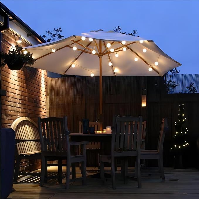 25Ft Outdoor White Frosted String Lights with 27 G40 Frosted Bulbs,E12 Socket Base,Waterproof Connectable Hanging Lights for Backyard Wedding Porch Bistro Party Valentine's Day Decor,White Wire