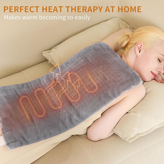 Massaging Weighted Heating Pad for Back Pain Relief,Heating Pads for Neck, Shoulder,Cramp,Portable Heated Pad with 3 Heat Settings & 6 Massage,18 Relaxing Combinations,Auto Off,20"*24",Light Grey