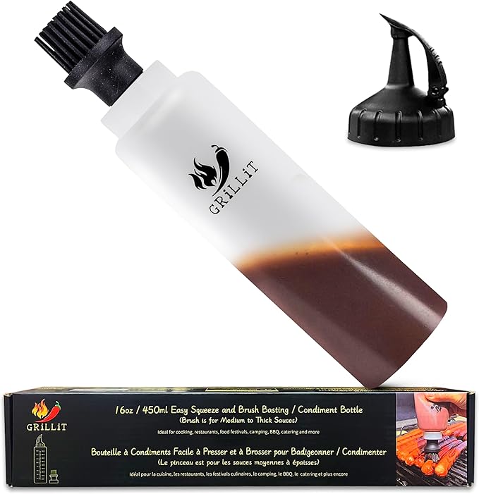 Silicone Basting Brush & BBQ Sauce Bottle - 16 oz Basting Bottle Dispenser for Grilling - Perfect Grill Brush for Marinades