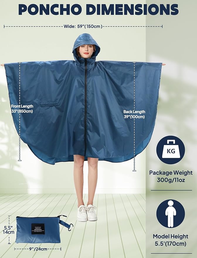 ANYOO Waterproof Rain Poncho Lightweight Reusable Hiking Hooded Coat Jacket for Outdoor Activities