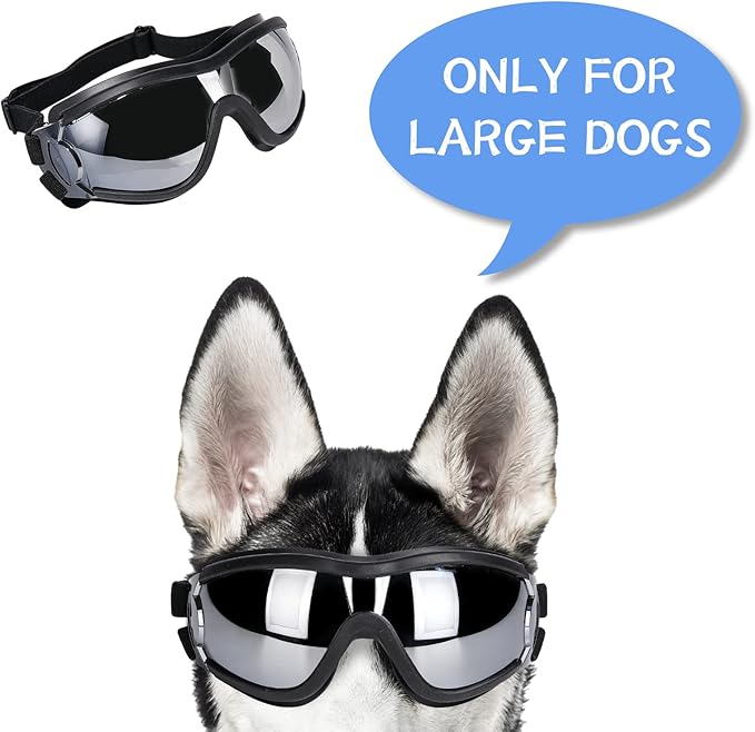 NVTED Dog Sunglasses Dog Goggles, UV Protection Wind Dust Fog Protection Pet Glasses Eye Wear Protect with Adjustable Strap for Medium or Large Dogs (Pack of 2)