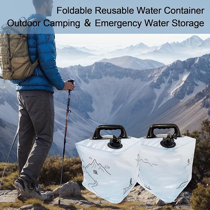 3.4/4 Gallon Collapsible Water Container, BPA Free Camping Water Storage Containers, Water Storage Jug with Spigot, Leakproof for Camping, Survival