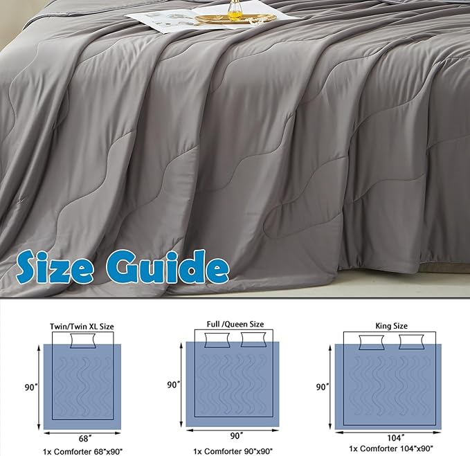 MorroMorn Cooling Comforter for Hot Sleepers & Night Sweats - IceyRest Cold Touch Technology, Lightweight Summer Blanket All-Season Breathable Silk Smooth (Cool Gray, Full Queen 90"x90")
