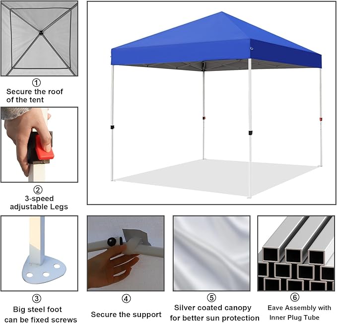Northroad 8X8 FT Pop Up Canopy, Outdoor Instant Canopy Tent Slant Legs with Carrying Bag, Portable Gazebo Shelter for Wedding Party,Commercial Event,Patio,Garden,Beach -Blue