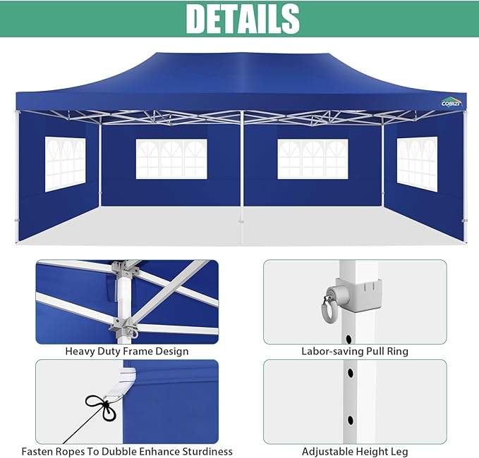 COBIZI 13x26 Heavy Duty Pop Up Canopy Tent with Sidewalls Large Event Tent Wedding Party Tent Ez Up Canopy Windproof UPF 50+ in Garden Backyard Lawn for All Seasons (More Space, More Uses)