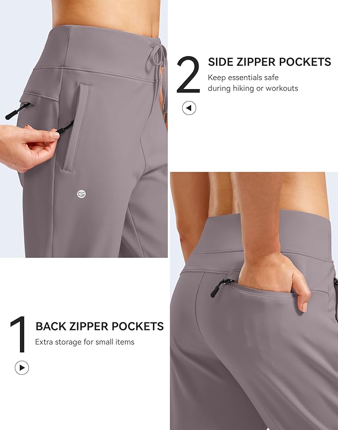 G Gradual Women's Fleece Lined Joggers Water Resistant Hiking Pants High Waisted Winter Thermal Sweatpants 3 Zipper Pockets