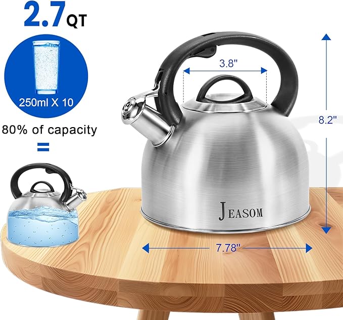 Tea Kettle Stovetop - Food Grade Stainless Steel Whistling Tea Pot with Ergonomic Handle, Unique Button Control Kettle Outlet, Can Be Used in the Kitchen or Camping, 3.1 Q/3L