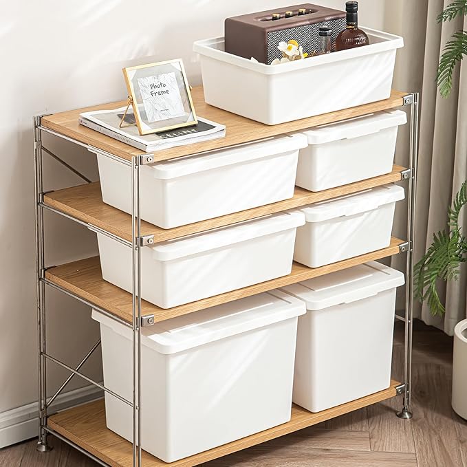 15 Quart Stackable Plastic Storage Bins with LidsStorage Container for Organizing, Storage Boxeswith Handle for Shelves, Cube Storage Bin for CraftSnacks, (white,2L)