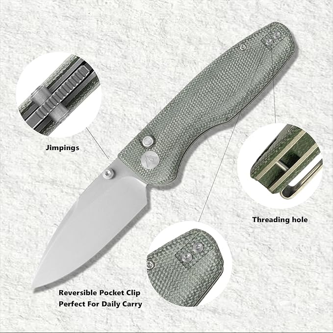 CMB Predator V3 Pocket Folding Knife for EDC with 3.42" Micarta Handle 14C28N Steel Blade Camping Hiking Knife with Pocket Clip for Men Women CMB-19 (CMB-19A)