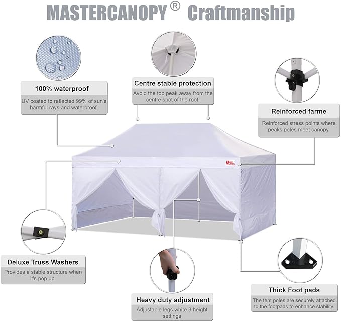 MASTERCANOPY Heavy Duty Pop-up Canopy Tent with Sidewalls (10x20,White)