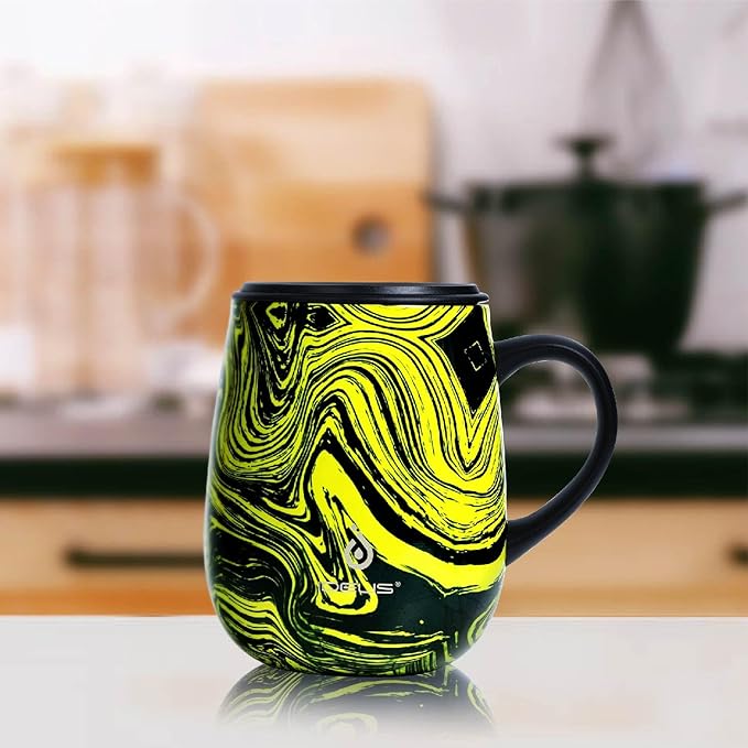 Ideus 16 oz (470 ml) Insulated Coffee Mug with Handle and Lid, Double Wall Stainless Steel Vacuum Thermal Coffee Mug, Travel Coffee Cup Thermal Cup for Home and Office (Yellow Zebra)