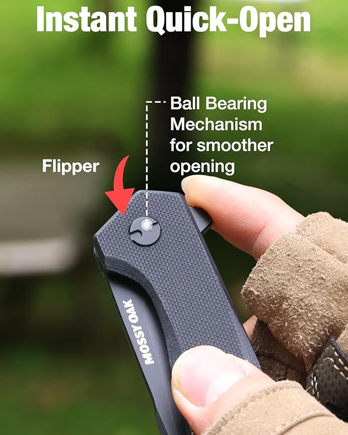 MOSSY OAK Folding Pocket Knife with Clip, 3.5" D2 Steel Blade G10 Handle, Small EDC Knife with Glass Breaker, Rope Cutter, Bottle Opener, Screwdrivers for Camping, Survival, Hiking, Outdoor Use
