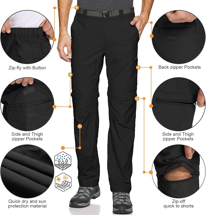 Mens Hiking Pants Convertible Lightweight Quick Dry Zip Off Fishing Safari Camping Travel boy Scout Pants