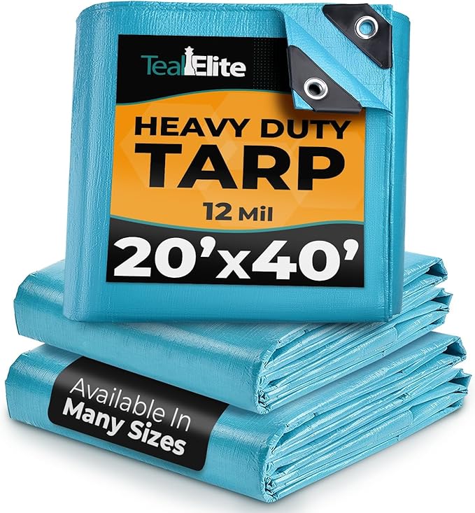 Tarps Heavy Duty Waterproof 20x40-12 mil Thick Camping Tent - Blue Tarp 20x40 UV Resistant, Rip & Tear Proof with Metal Grommets – Multipurpose Use for Camping, Tent, Boat, RV, Car, & Pool Cover