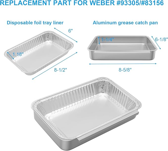 SafBbcue 93305 Grease Catch Pan for Weber Spirit E-210 220 E-310 320 330 Genesis II E-310 E-315 E-325 E-330 E-335 Grill Grease Tray with Disposable Drip Pan Liners, Replacement Part for Weber #83156