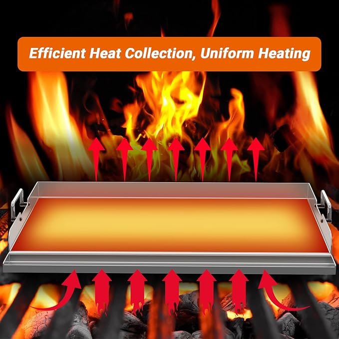 Skyflame Universal Stainless Steel Griddle Plate with Even Heating Bracing for BBQ Charcoal/Gas Grills, 23" x 16" Rectangular Hibachi Flat Top Griddle for Indoor/Outdoor Cooking