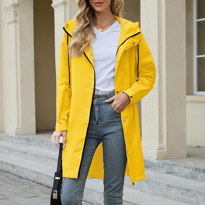 Zando Long Packable Rain Jacket Women Waterproof - Raincoat for Women Rain Coat with Hood Lightweight Outdoor Windbreaker