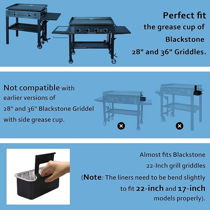 60 Pack Blackstone Grease Cup Liners, Grease Catcher Liner, Aluminum Foil Drip Pan for 28 and 36 inch Blackstone Griddle