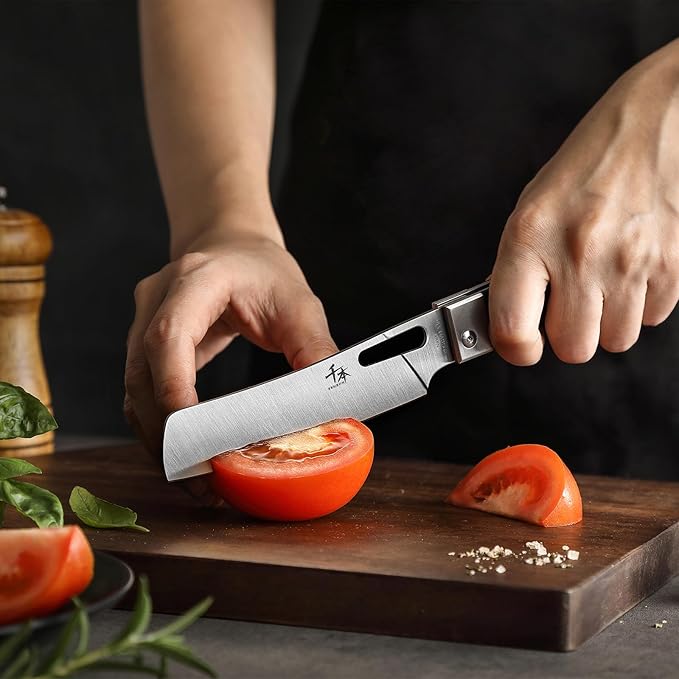 SENBON 440 Stainless Steel Sharp Set Folding Chef Knife Peeling Knife Fruit Knife Carbon Fiber Handle Camping Barbecue Outdoor Portable Kitchen Knife with Back Clip